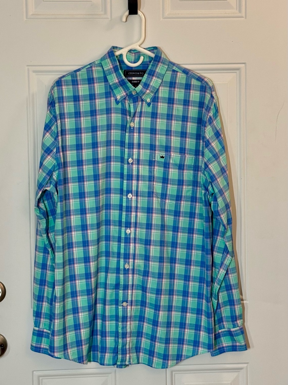 Crown & Ivy Blue and Green Plaid Button-Down Shirt - Men